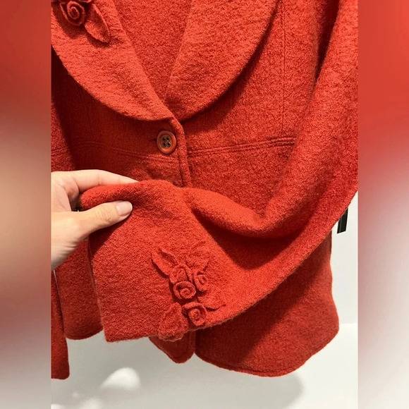 Willi Smith Orange 100% Wool Buttoned unlined blazer with floral appliqué large - Picture 5 of 11
